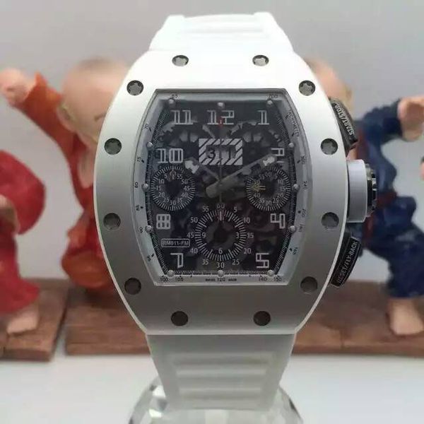 

Brand luxury men mechanical wri twatche white ceramic tainle eta 7750 movement rubber trap date men automatic chronograph watche