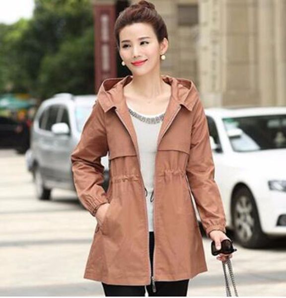 

весенний и осенний период и новая версия хана издание тонкая женщина более свободная молния чистый цвет пальто / -4xl, Tan;black