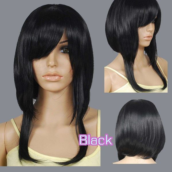 

40cm black heat styleable layered blunt cut cosplay wigs 73_001, Golden;white