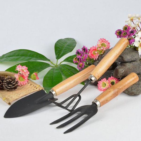 3 Teile/satz Mini Sharp Schaufel Rechen Holzgriff Eisen Kopf Anlage Werkzeug Set Verstärkt Gartenarbeit Runde Mini Garten Werkzeuge ZA2597