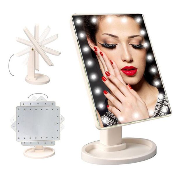 

360 degree rotation touch screen make up mirror cosmetic folding portable compact pocket with 16/22 led lights makeup tool dhl shipping