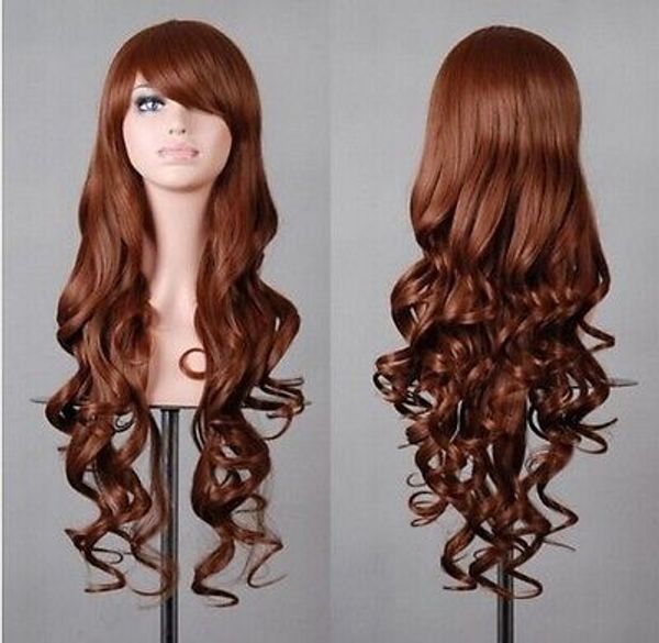 Бесплатная доставка новые длинные коричневые женщины 70 см волосы лолита аниме косплей вьющиеся костюмы парик партии