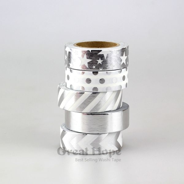 

wholesale- 2016 new 5x 15mm cute silver color gold foil washi tape set for adhesive scrapbooking tools party kawaii cute decorative paper