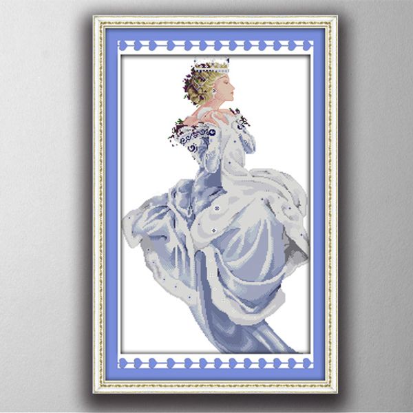 Elegante Winterkönigin im anmutigen Stil, Kreuzstich-Handarbeitssets, Sticksets, Gemälde, gedruckt auf Leinwand, DMC 14 CT/11 CT