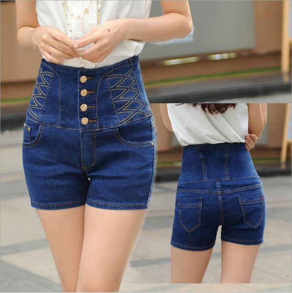 

wholesale- 2017 new summer fashion casual slim plus size european and american section high waist blue denim jeans shorts clothing clothes