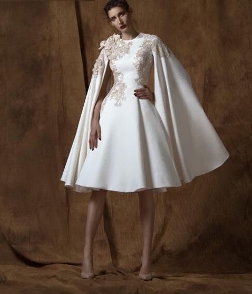 

2017 little white mini short lace wedding dresses with cape o-neck a line knee length summer garden beach vestido de noiva bridal gown