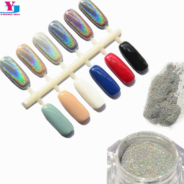 

wholesale- 1g/box rainbow pigment shinning mirror nail glitter powder chrome holographic laser powder diy polish nail art decorations dust, Silver;gold