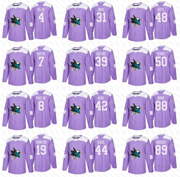 

2018 Fights Cancer San Jose Sharks 88 Brent Burns 89 Mikkel Boedker Chris Tierney Hertl Ward Couture Jones Thornton Pavelski Martin Jerseys