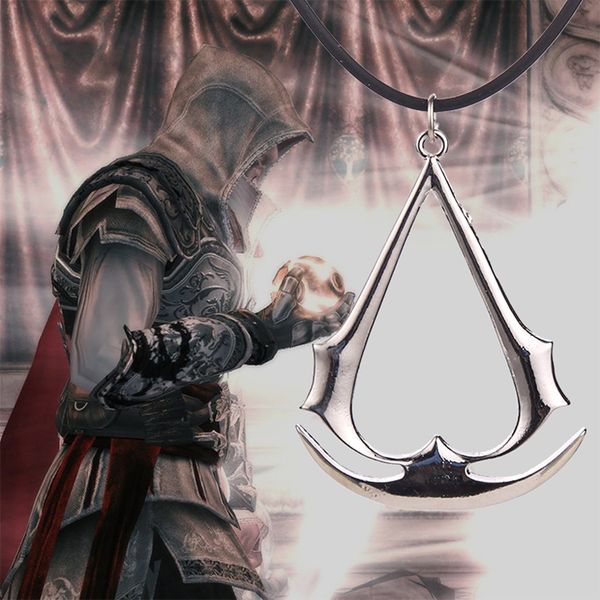 

wholesale-assassins creed necklace game altair ezio connor desmond silver gold pendant leather rope jewelry for men and women wholesale