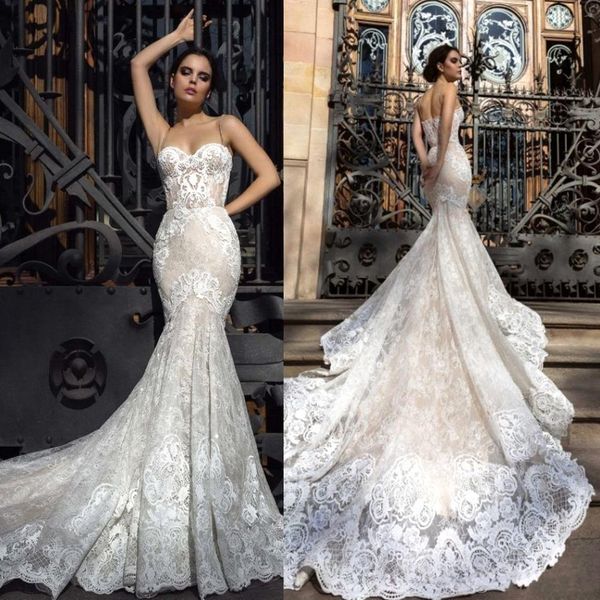 

custom made new mermaid style wedding dresses 2019 backless sweetheart neckline appliques tulle zipper chapel train bridal gowns, White