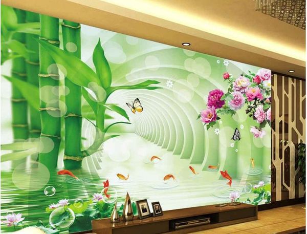 

3d stereo space bamboo lotus peony fish tv wall mural 3d wallpaper 3d wall papers for tv backdrop