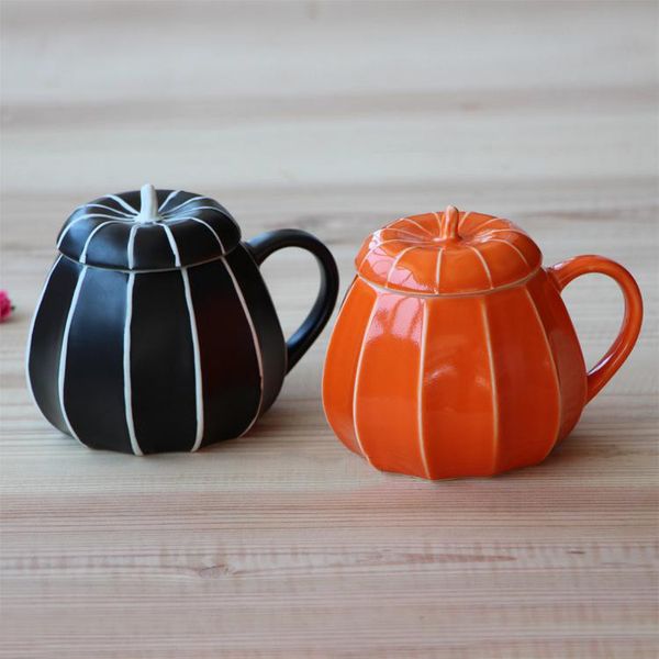 

6pcs/lot pumpkin mugs with lid creative color tea cups halloween thanksgiving day pumpkin cup gift for family dinner without spoon