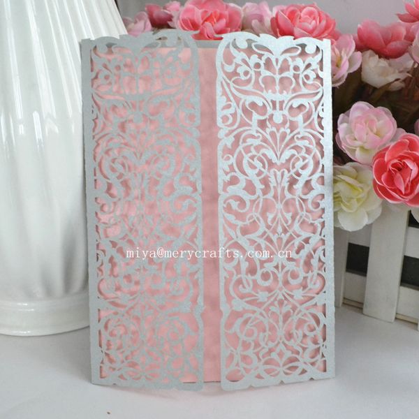 

wholesale- 50pcs /lot laser cut elegant silver red wedding invitations chinese