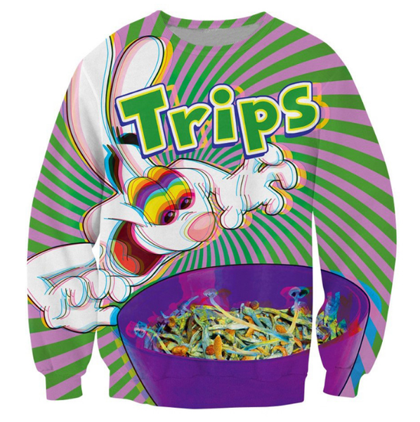 

новая мода женщины / мужчины trippy яркие trix кролик психоделический harauku стиль смешные 3d печатных crewneck кофты толстовки k11, Black