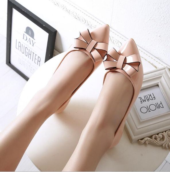 

patent women casual plus pumps 2017 woman shoes toe flat women leather on bow shoes slip pointed size single dhbut, Black