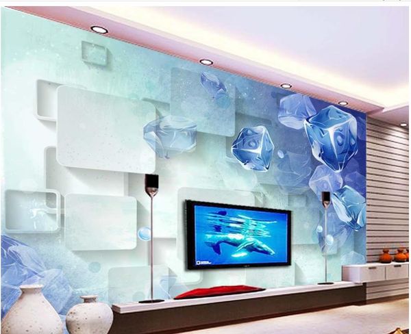 Klassische Tapete für die Wände 3D TV Hintergrund Blue Box Badezimmer 3D Wallpaper 3d angepasste Tapete