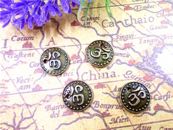 

60pcs--yoga charms, antique bronze om charm pendants 15mm, Bronze;silver