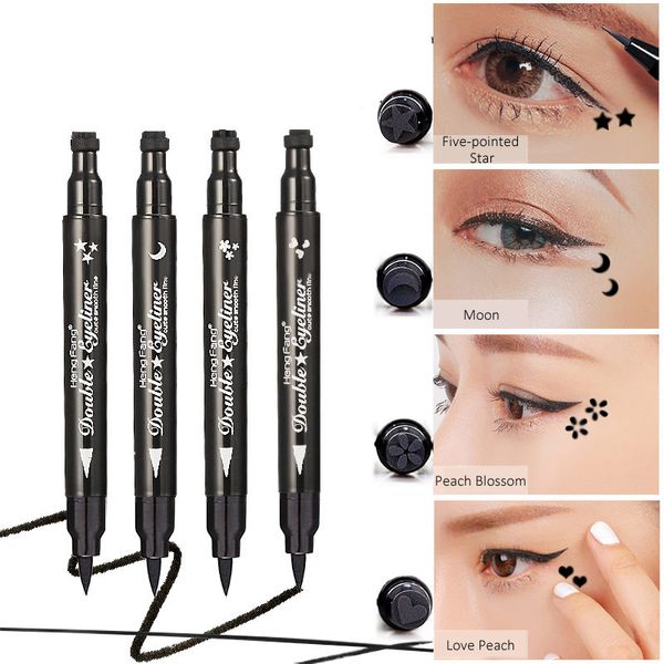 Heng Fang Cute Dual Stamp Eyeliner Pen Быстрый сухой гладкий водонепроницаемый Anti-smudge Eye Liner Black Eyes Makeup