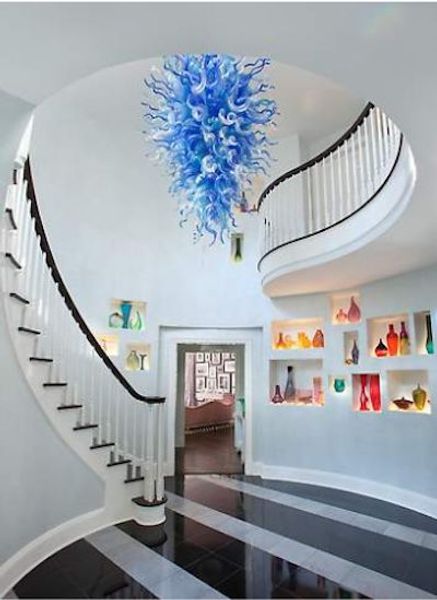 Modern Staircase Chandelier Led Home Decoration Ceiling Fan Light Style Luxury Hand Blown Glass Large Chandelier Light Island Pendant Lighting
