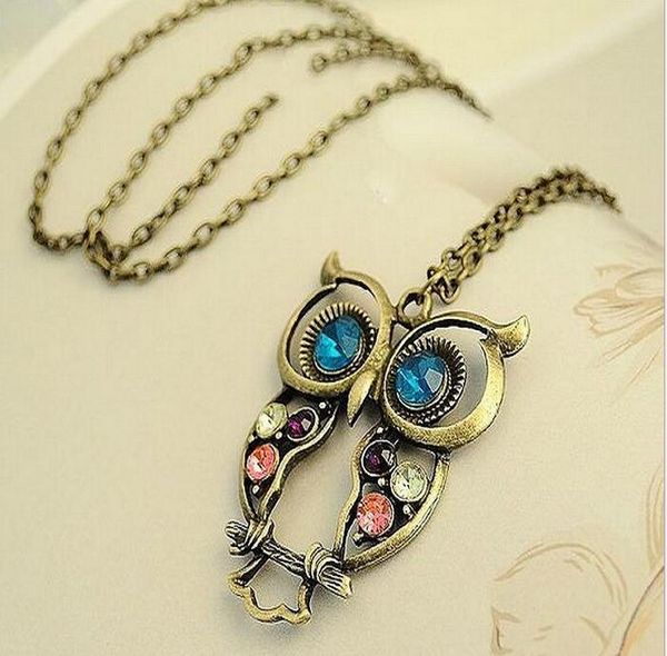 

vintage embedded drill hollow carved owl pendant necklace new girl fashion jewellry silver vintage lovely big eyes owl charms for xmas