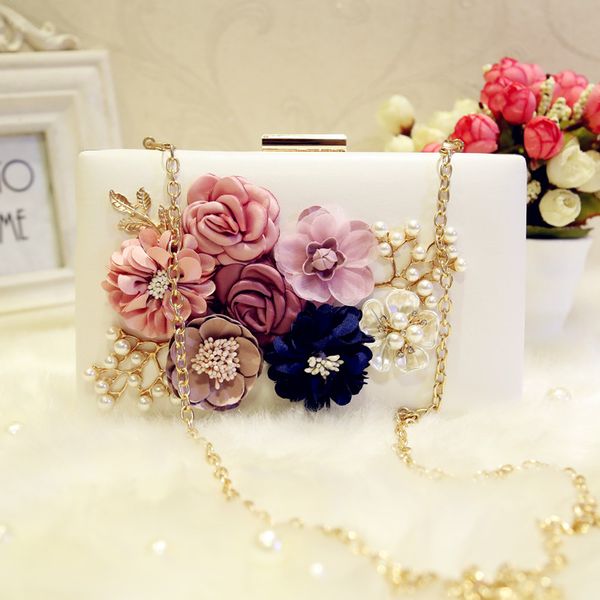

2016 new women pearl flowers holding bag banquet bag chain bridal bag
