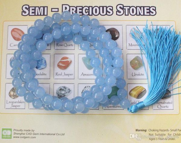 

sri lanka aquamarine mala 108 prayer beads 8mm necklace eliminate worry, Silver