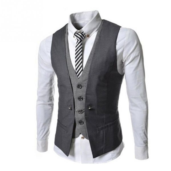 Wholesale- Men's Waistcoat Causal Slim Sleeveless Formal Coat Business Suit Vest Wine Red/Black/Blue Size M-XXL