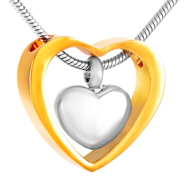 

ijd8078 double heart cremation urn pendant necklace women diy memorial jewelry snake chain, Silver