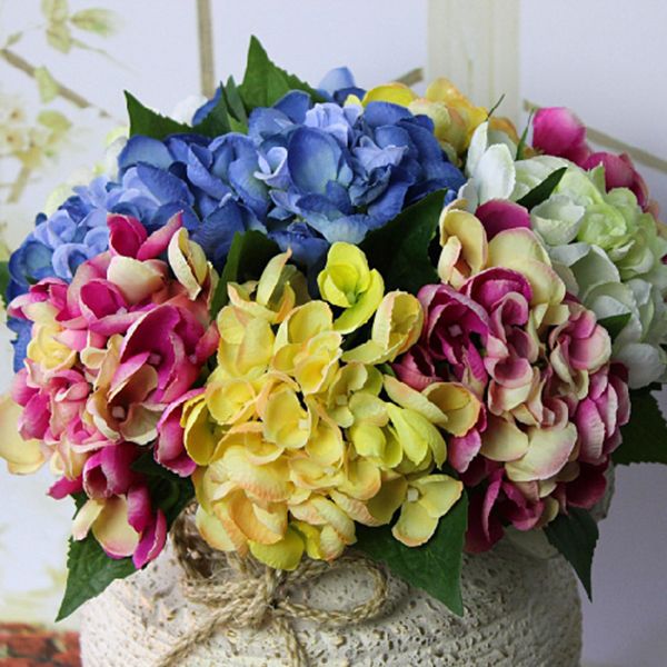 

wholesale- 2016 yellow faux artificial silk floral flower home party restaurant floral decor hydrangea craft art diy