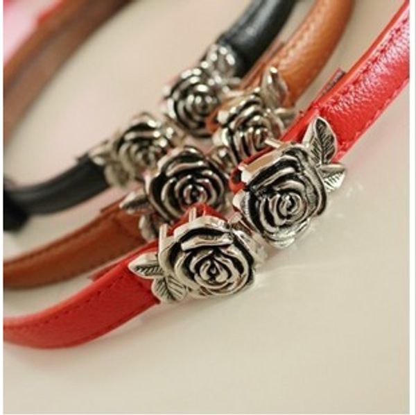 

wholesale- exquisite vintage rose buckle women's decoration thin belt strap, Black;brown
