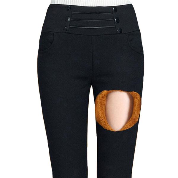 

women velvet leggings winter slim skinny high waist trousers pocket thick plus size legging ladies button black pants