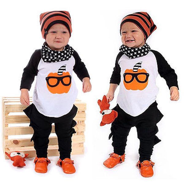 

autumn fashion baby girl clothes 2pcs newborn kids baby boy clothes pumpkin t-shirt +pants outfits set 0-24m, White