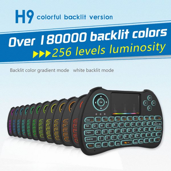 

h9 2.4g mini wireless gaming backlit keyboard with rgb iridescence backlight touchpad air mouse for pc android tv box