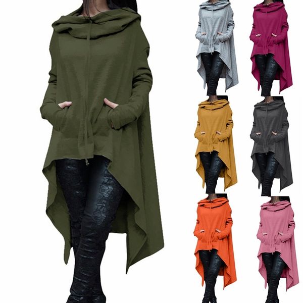 

irregular long sleeve hoodies jackets women fashion solid casual coat autumn blouses sweatshirts pullover outwear jumper women clothes cl049, Black