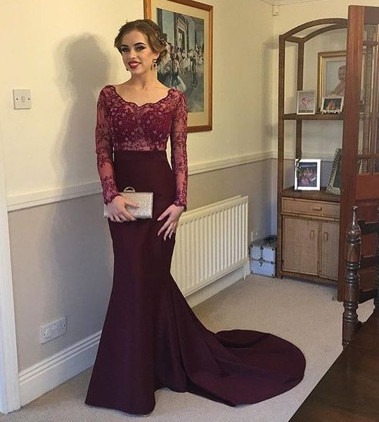 

dresses party evening burgundy prom dress evening dress long sleeves mother of the bride mermaid dress, Black