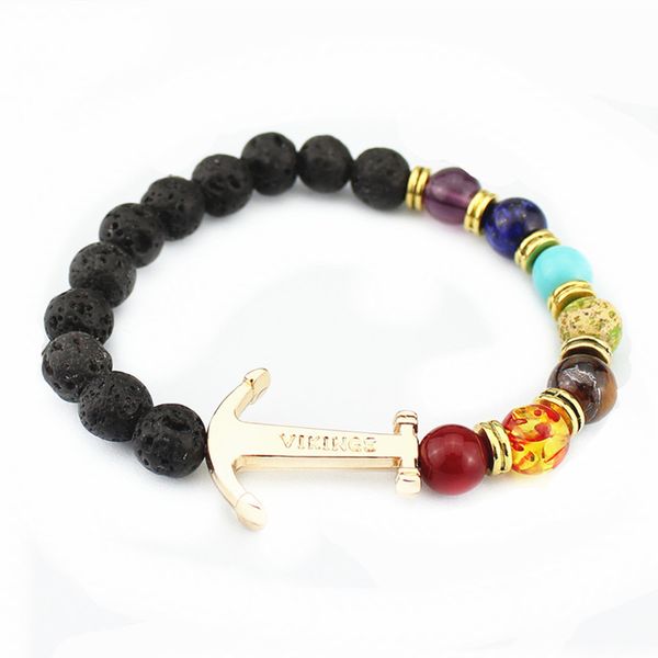

wholesale- 2016 new 7 chakra bracelet men black lava healing balance beads reiki buddha prayer natural stone yoga bracelets, Golden;silver