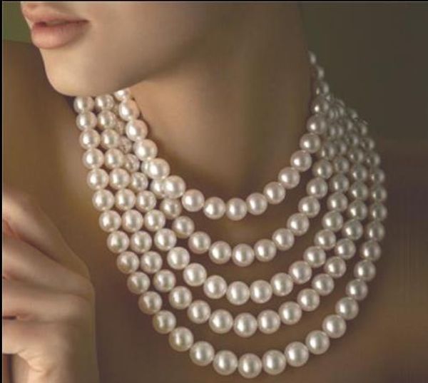 

длинные 100 " 9-10 мм подлинный белый akoya жемчужина necklace14k золото, Silver