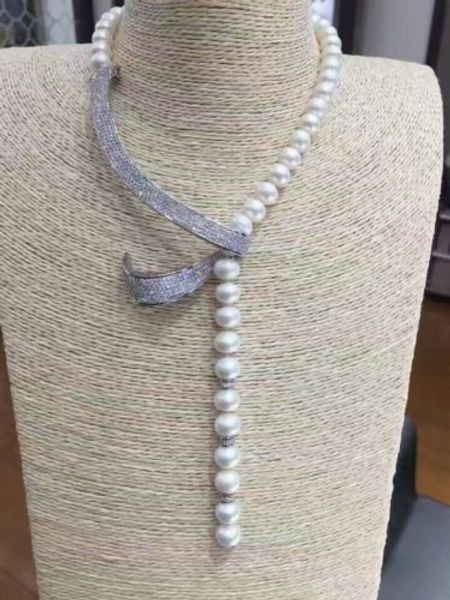 

2017 new design natural 9-10mm south seas white necklace, Silver
