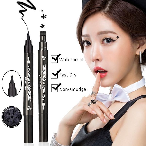 Heng Fang Sevimli Çift Yıldız Damga Eyeliner Hızlı Kuru Pürüzsüz Su Geçirmez Anti-Smudge Siyah Makyaj Göz Kalemi