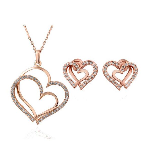 

мода кристалл сердце ювелирные наборы высокое качество 2 цвета женщины лучший ожерелье серьги ювелирные изделия подарок 183, Silver