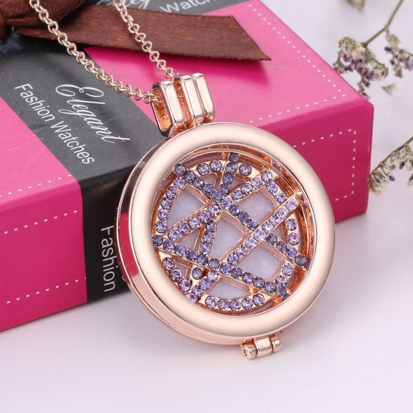 

alloy crystal coin disc pendant necklace aromatherapy locket women openable essential oil diffuser necklace christmas gift, Silver