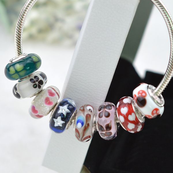 

edell 100%925 sterling silver mixed color silver cord screw thread hole beads charms fit murano pandora bracele diy gift, Black