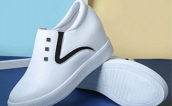 

2017 a and high pure color pu leather large base with leisure lazy single shoes increase women's shoes, Black