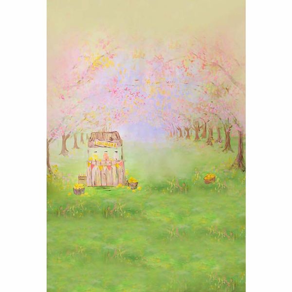 Pintura Digital Fundos Bebê Primavera Linda Paisagem Verde Pastagem Flores Cor De Rosa Dos Desenhos Animados Crianças Backdrops para Estúdio de Fotografia