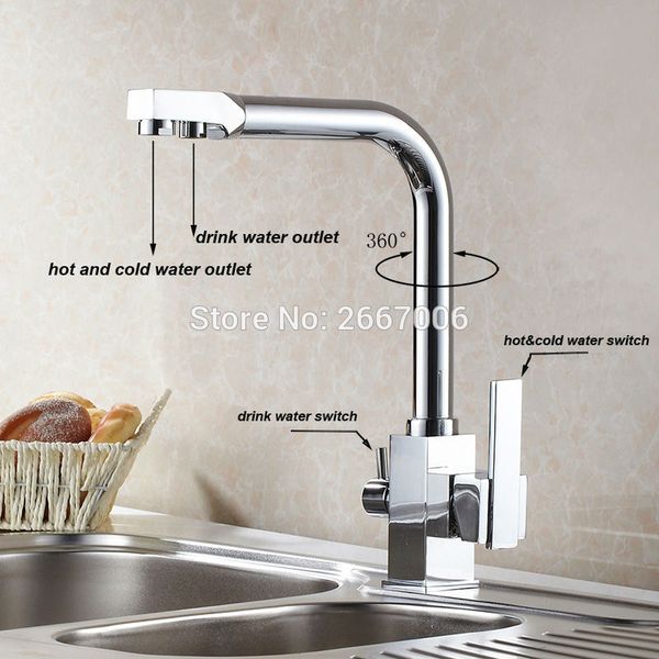 2019 Wholesale Drink Water Faucet Kitchen Sink Mixer Tap Chrome Brass Taps Dual Handle Water Crane Dual Spout Faucet Zr646 From Sophine08 146 24