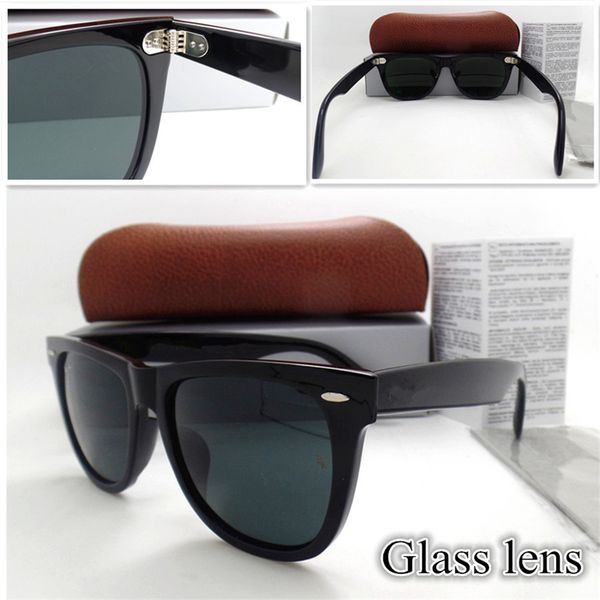 

glass lens metal hinge 54mm fashion men women plank frame sunglasses sport vintage sun glasses with box, White;black