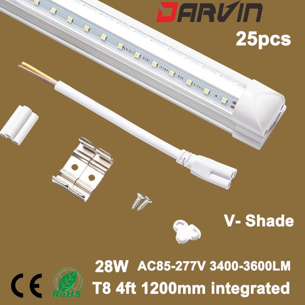 

t8 led tube 4ft v-shade integrated fluorescent led light 1200mm 28w super bright 270 degree beam angle lamp sales
