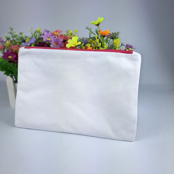 borsa per il trucco in tela di cotone bianco tinta unita con fodera bianca con cerniera in oro rosa Borsa cosmetica in tela bianca da 7 * 10 pollici spedizione gratuita da DHL