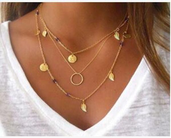 

мода золото слоистых длинное ожерелье аметист камень подвески ожерелье collier plastron тела ожерелье набор слой заявление ожерелье новое пр, Silver
