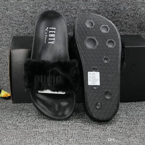 puma slides fur black